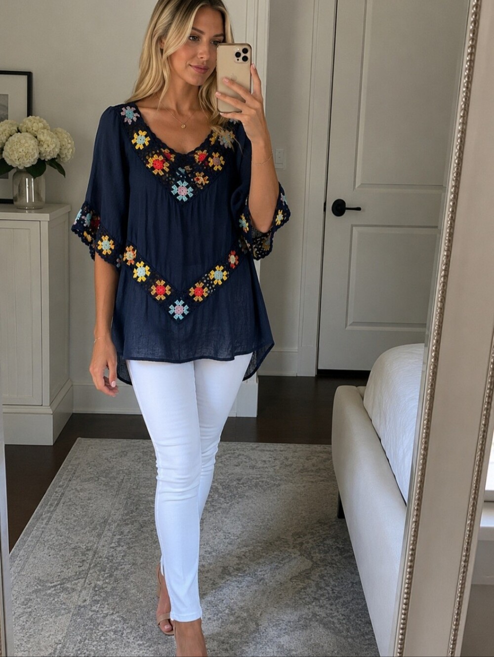 Nwt Rain boho Peasant Cottagecore Oversize blue Embroider Flowy floral tunic XL